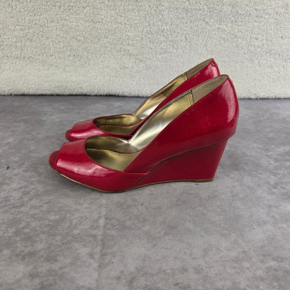 Alfani Womens Red Patent Peep Toe Wedge Heels Pumps Red Textured S1874 Size 7M